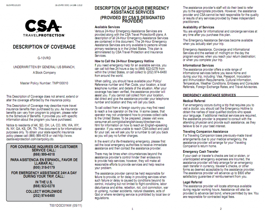 CSA travel insurance